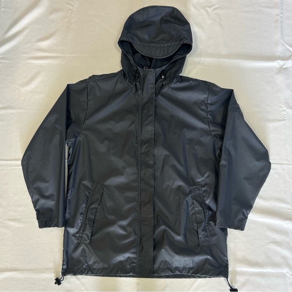 Lands' End Hooded Rain Jacket Navy Blue Medium 10-12 Petite